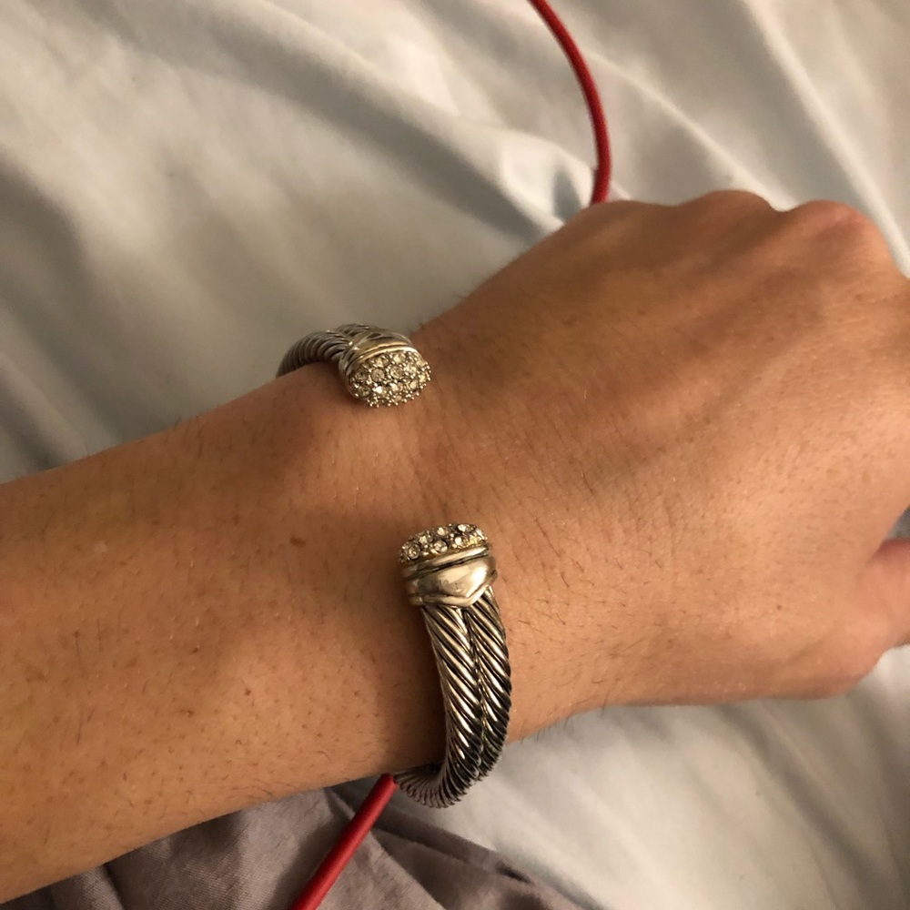 Double silver cable bracelet with Pavé diamonds